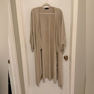 Tahari XL Tall Taupe Open Front Long Duster Cardigan